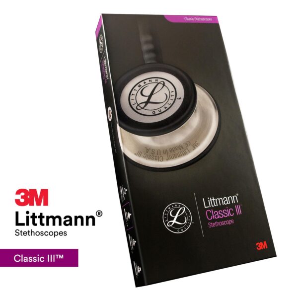 3M Littmann Classic III Monitoring Stethoscope, Black Edition Chestpiece, Black Tube, 27 inch - Image 2