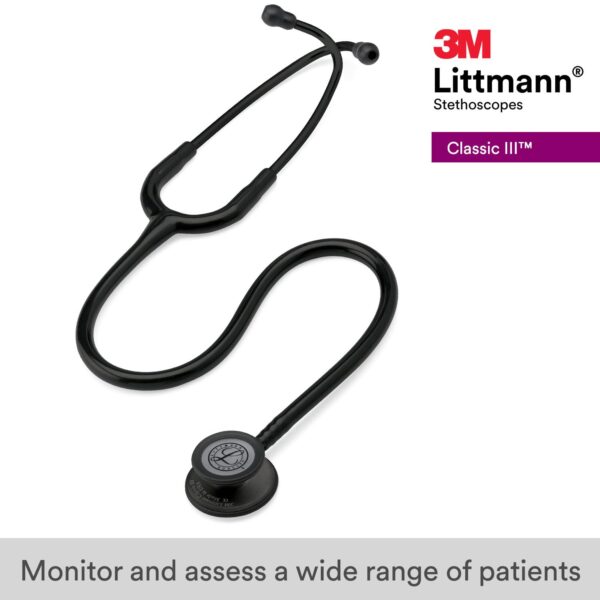 3M Littmann Classic III Monitoring Stethoscope, Black Edition Chestpiece, Black Tube, 27 inch - Image 4