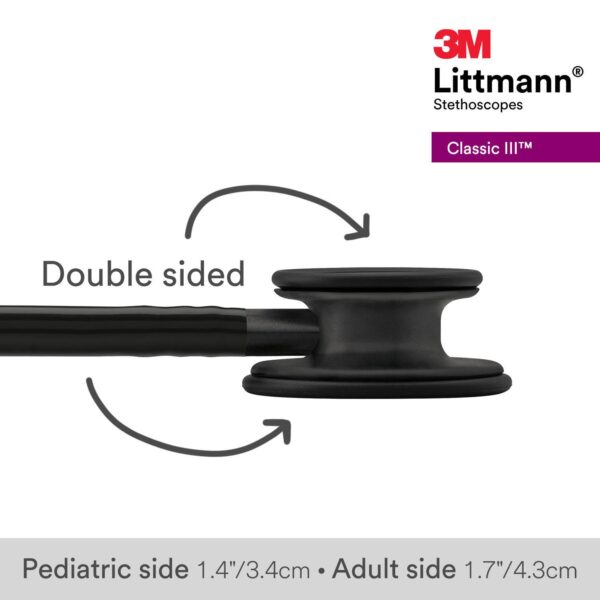 3M Littmann Classic III Monitoring Stethoscope, Black Edition Chestpiece, Black Tube, 27 inch - Image 3